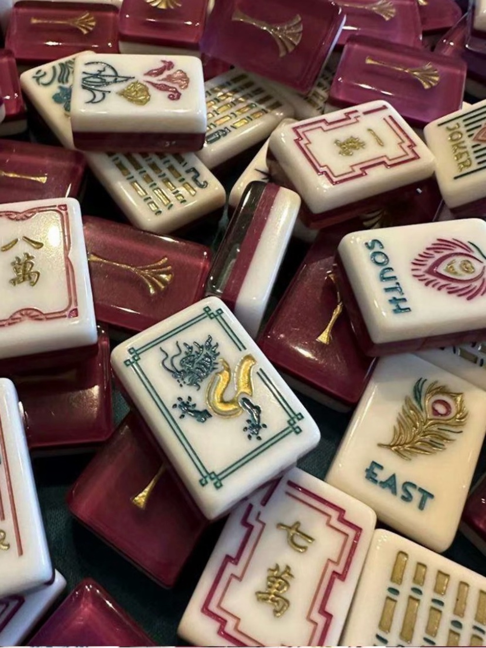 NIB sealed American Mahjong Set 160 Tiles Burgundy Art Deco Acrylic dice - Picture 8 of 14